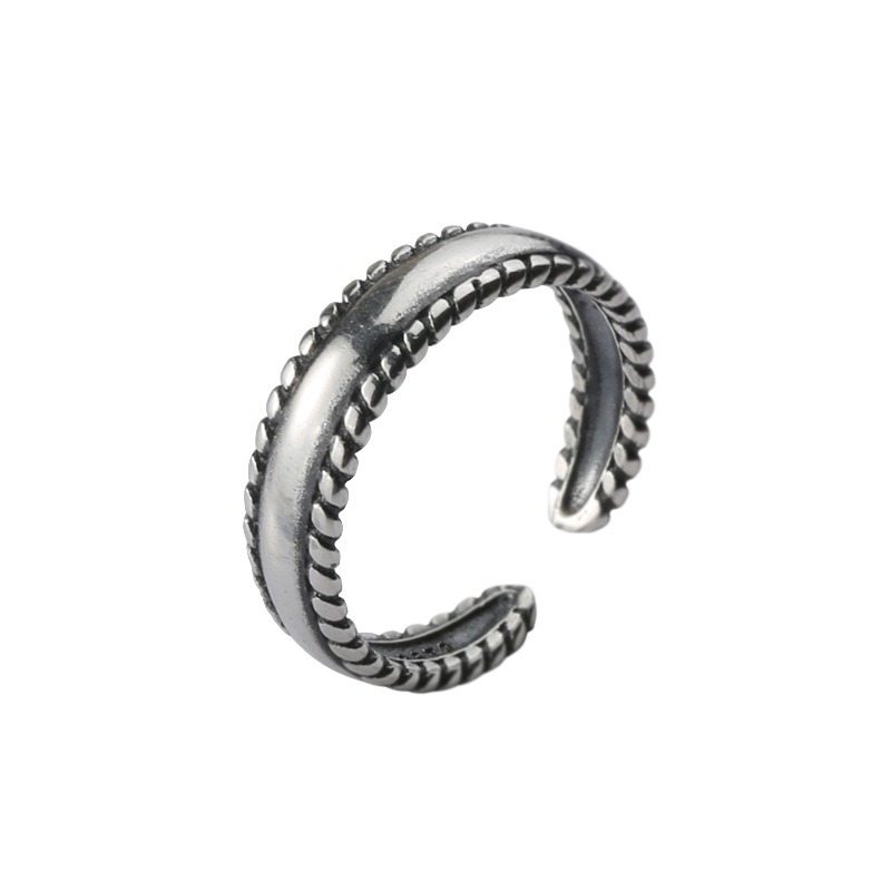 S925 sterling silver ring opening adjustable twist ring for women