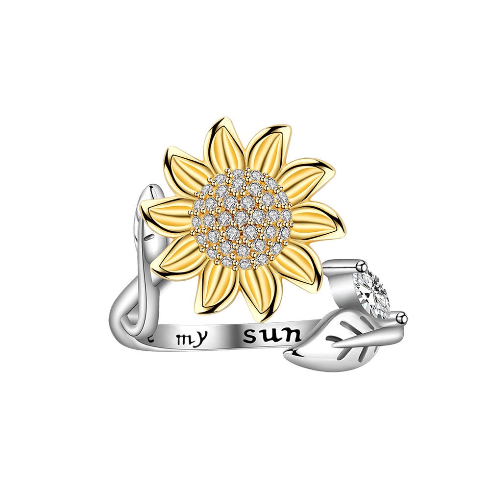S925 sterling silver ring rotatable sunflower opening adjustable women's ring