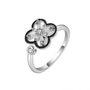S925 sterling silver ring rotatable four-leaf clover opening adjustable women's ring