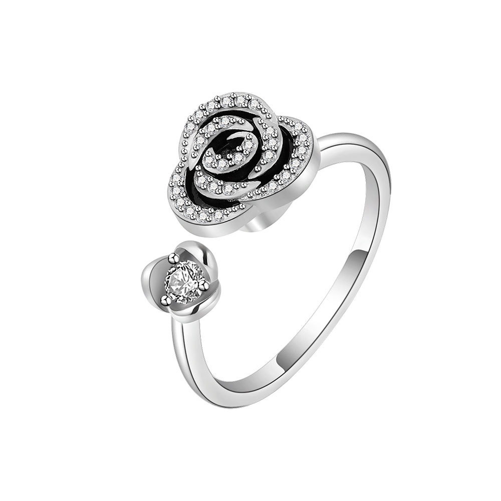 S925 sterling silver ring rotatable rose opening adjustable women's ring
