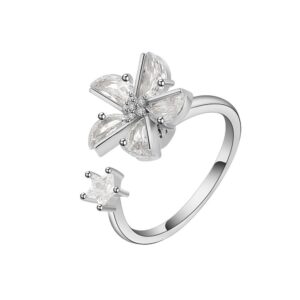 S925 Sterling Silver Ring Swivelling Windmill Opening Adjustable Ring for Women