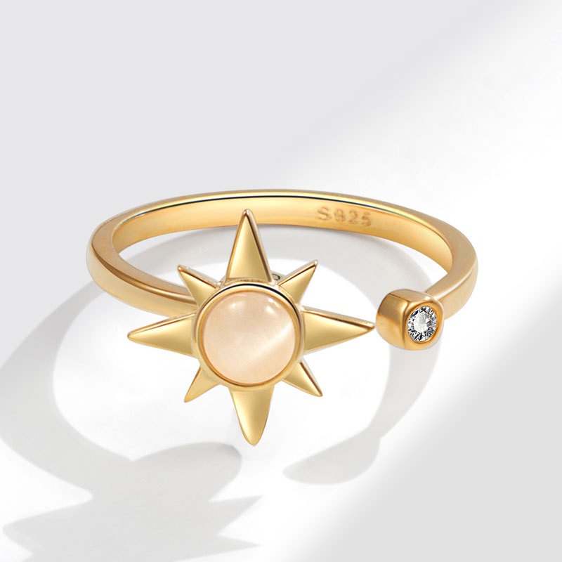 S925 sterling silver ring opening adjustable rotating eight-pointed star ring for women - Image 2