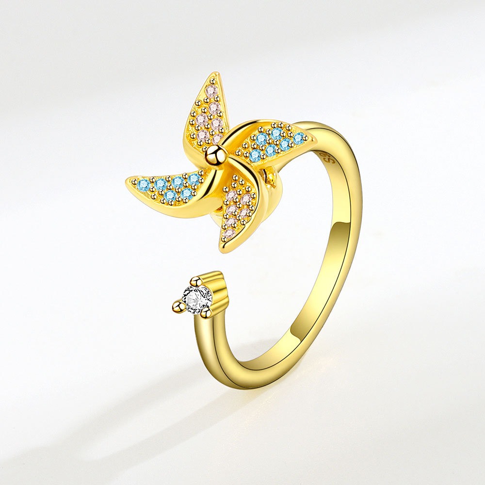 S925 Sterling Silver Ring Opening Adjustable Rotating Windmill Ring for Women - Image 2