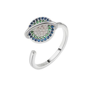 S925 Sterling Silver Ring Opening Adjustable Spin Planet Ring for Women
