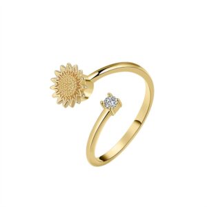 S925 Sterling Silver Ring Opening Adjustable Rotating Sunflower Ring for Women