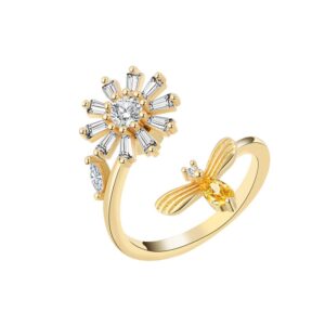 S925 sterling silver ring opening adjustable rotating daisy women's ring