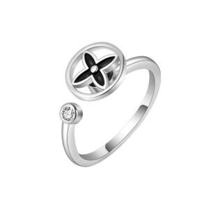 S925 sterling silver ring opening adjustable rotating four-leaf clover ring for women