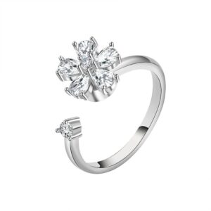 S925 Sterling Silver Ring Opening Adjustable Rotating Flower Ring for Women