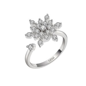S925 sterling silver ring opening adjustable rotating snowflake ring for women