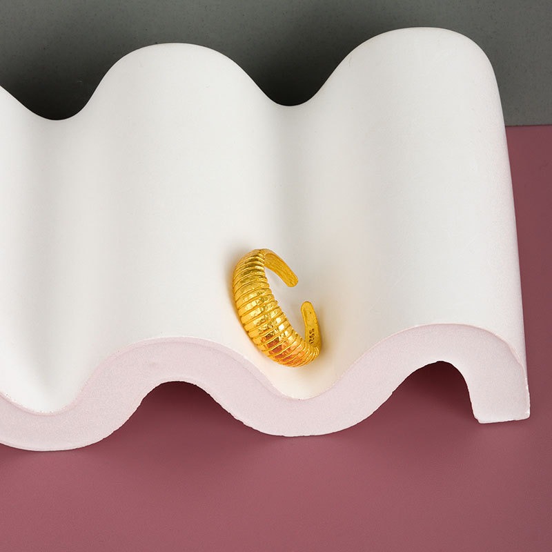 S925 sterling silver ring opening adjustable gold foil women's ring - Image 2