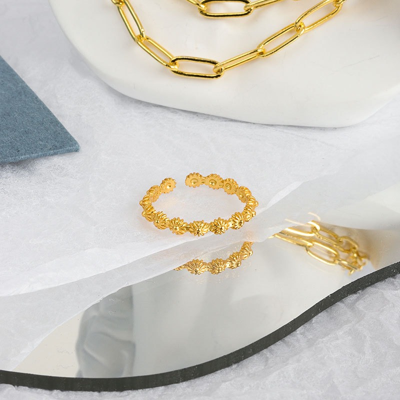 S925 sterling silver ring opening adjustable gold foil women's ring - Image 2