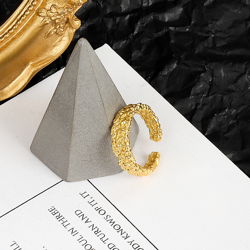 S925 sterling silver ring opening adjustable gold foil women's ring - Image 2