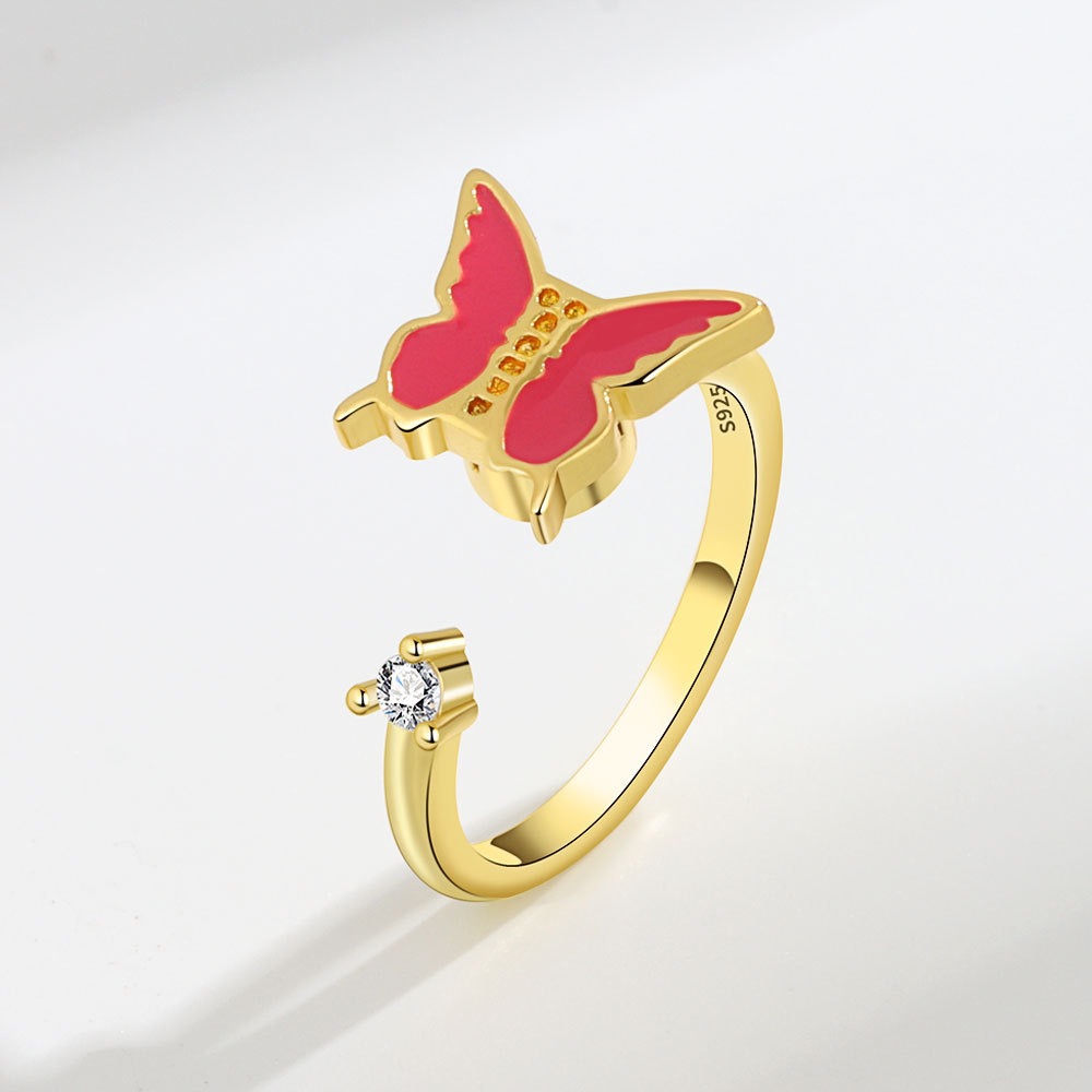 S925 sterling silver ring opening adjustable rotating butterfly ring for women - Image 2