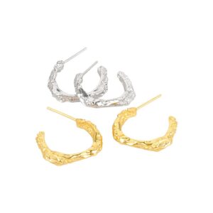 S925 sterling silver stud earrings C-shaped irregular concave and convex earrings