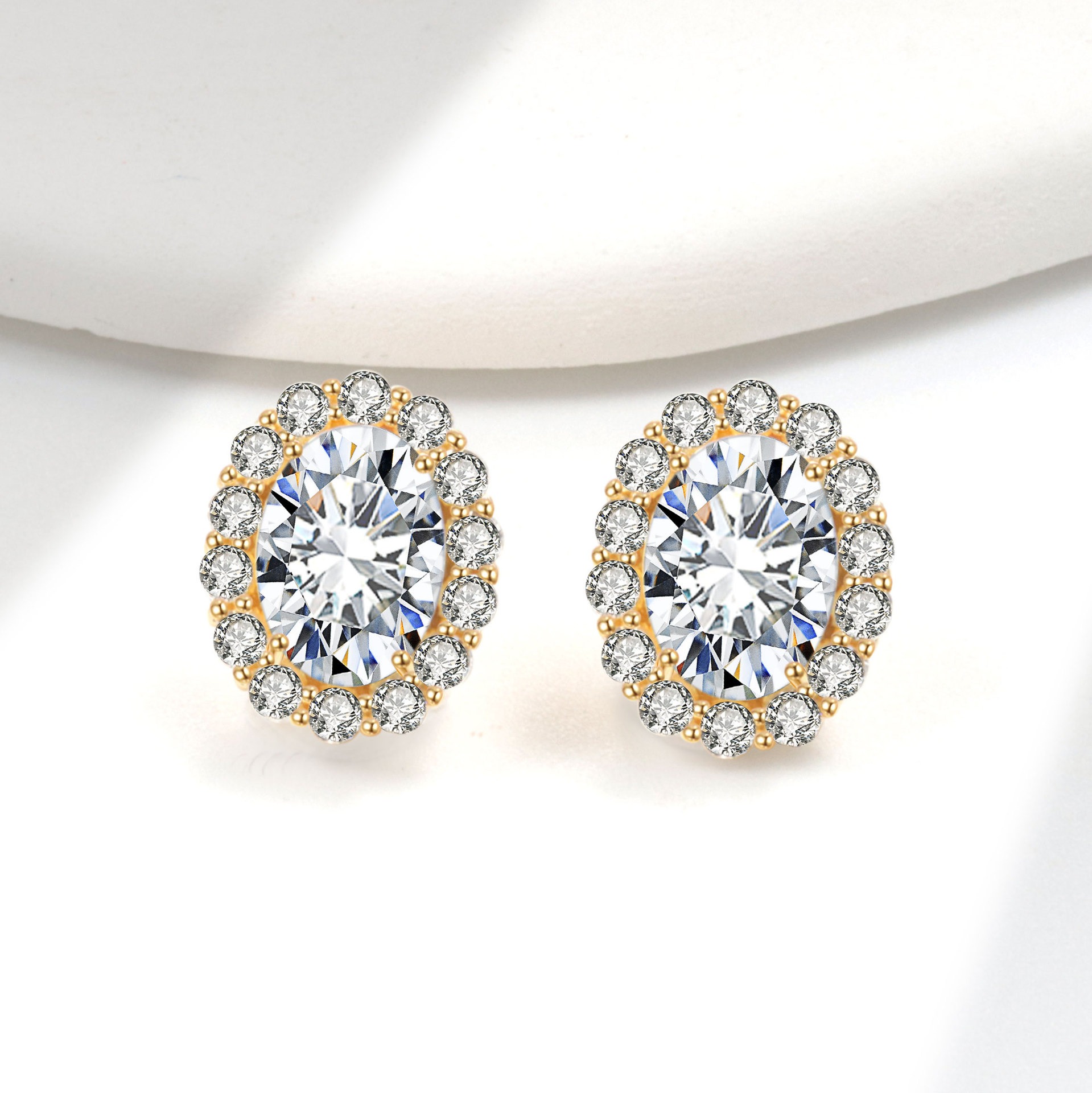 S925 sterling silver stud earrings oval zircon earrings - Image 2