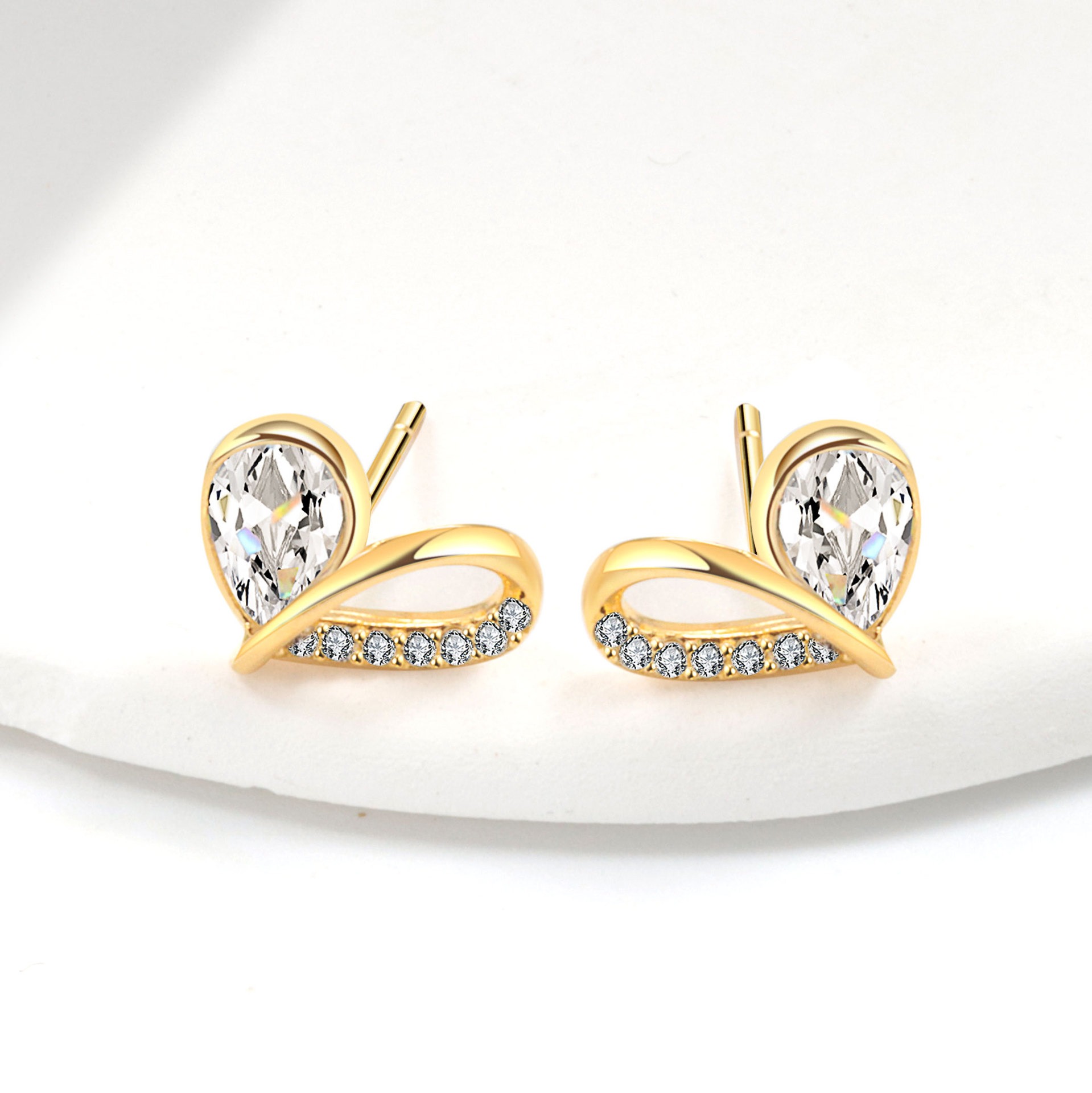 S925 sterling silver stud earrings heart-shaped zircon earrings - Image 2