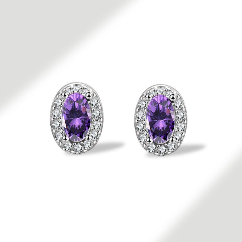 S925 sterling silver stud earrings 12th birthday oval zircon earrings - Image 3