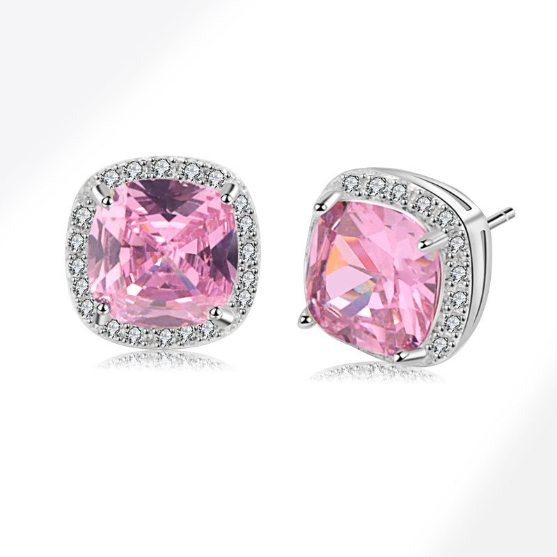 S925 sterling silver stud earrings square zircon earrings - Image 3