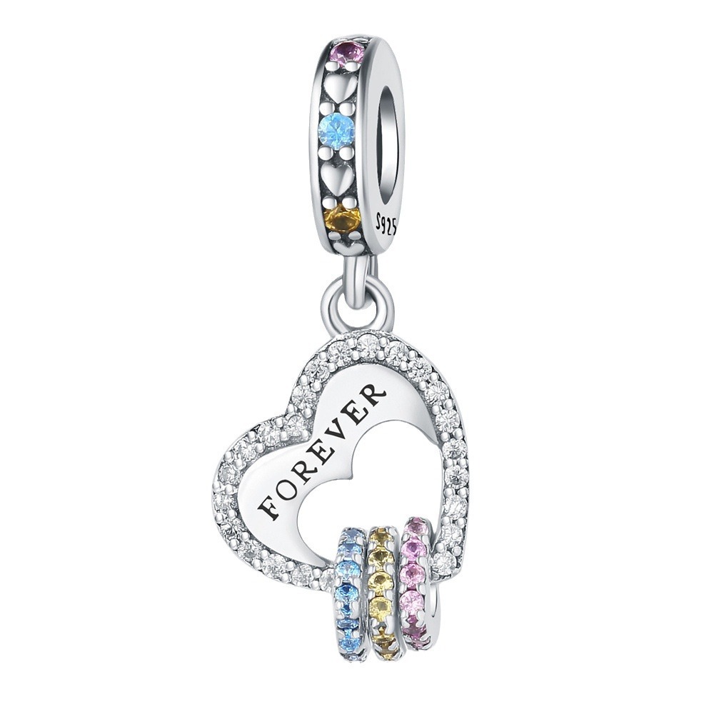 S925 Sterling Silver Beaded DIY Heart Shaped Colored Zirconia Bracelet Accessories - Image 2