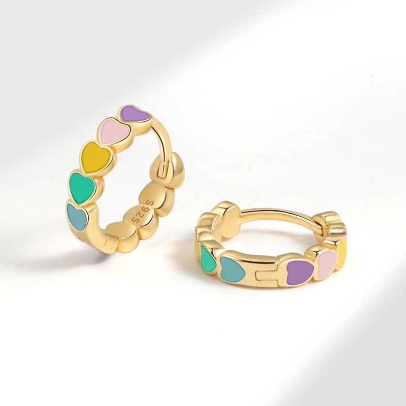 S925 sterling silver stud earrings colorful heart-shaped drip oil craft earrings - Image 2