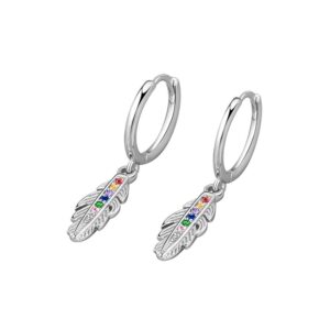 S925 sterling silver stud earrings colorful zircon feather earrings