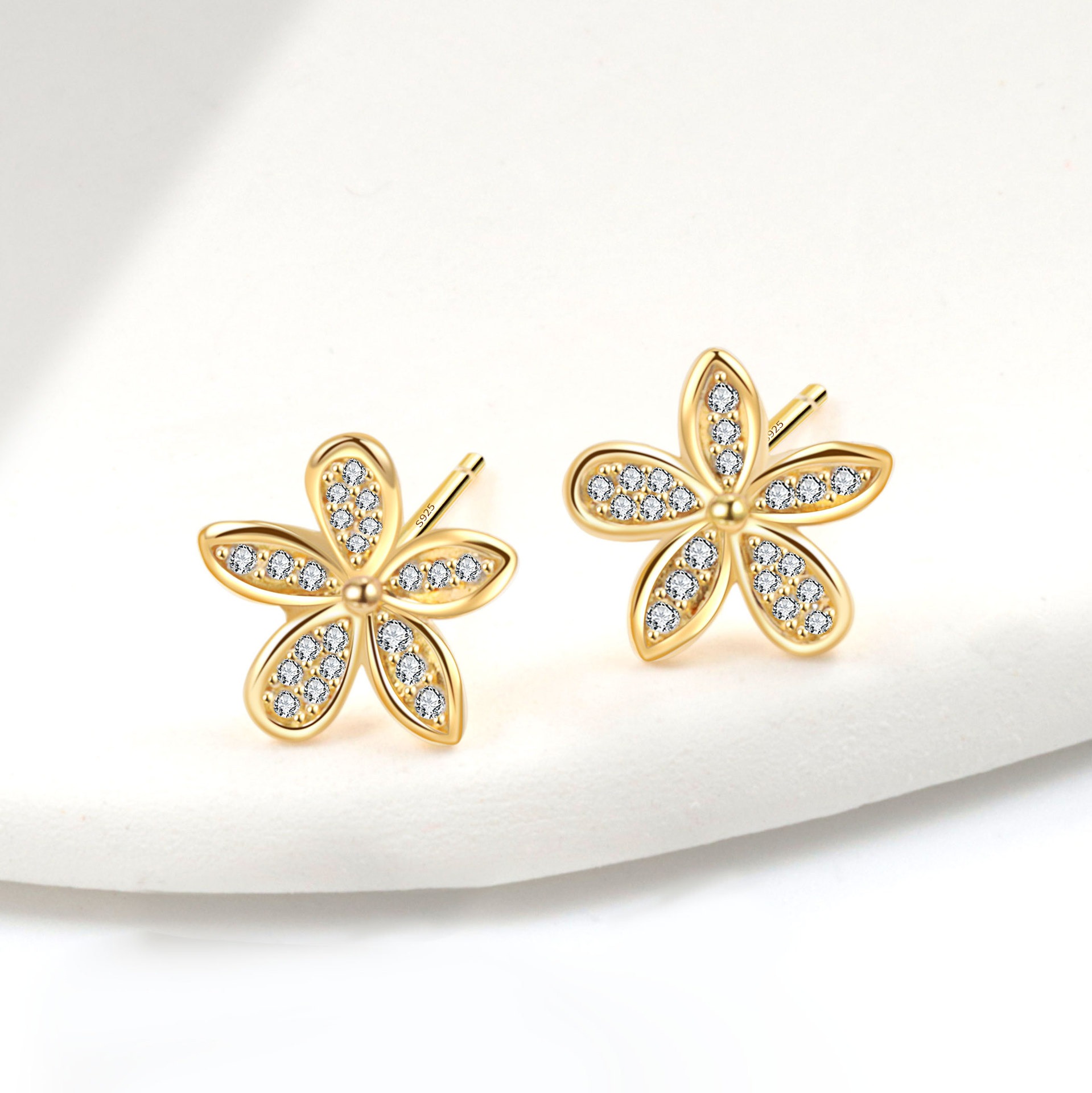 S925 sterling silver stud earrings zircon flower earrings - Image 2