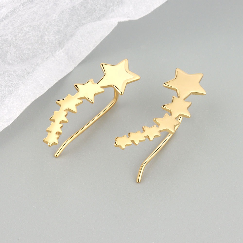 S925 sterling silver stud earrings geometric row of five-pointed star stud earrings - Image 2