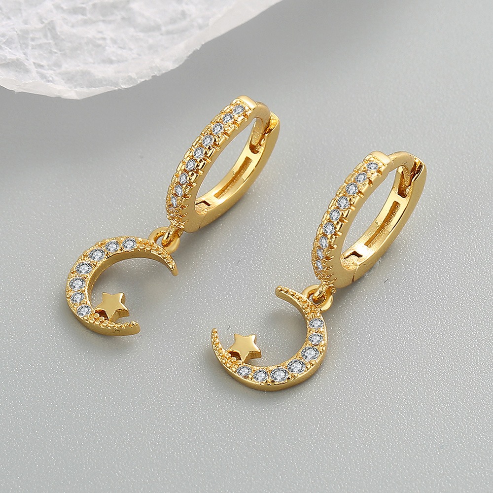 S925 sterling silver stud earrings star moon earrings - Image 2