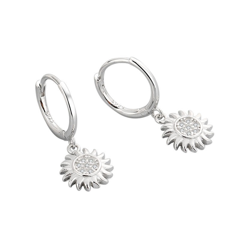 S925 sterling silver stud earrings zircon sunflower earrings