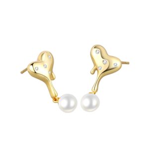 S925 sterling silver stud earrings and pearl heart-shaped earrings