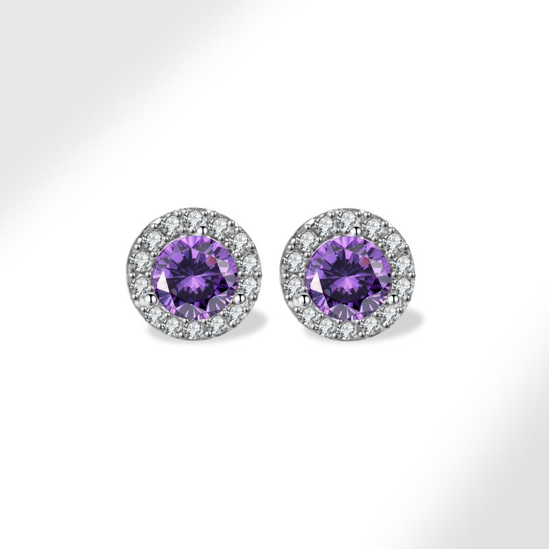 925 sterling silver stud earrings colored zircon twelve birthstone round earrings - Image 3