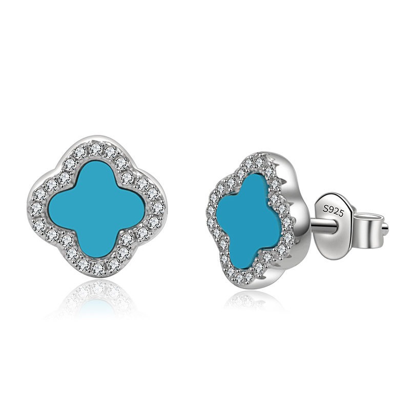 S925 sterling silver stud earrings fritillary four-leaf clover - Image 4