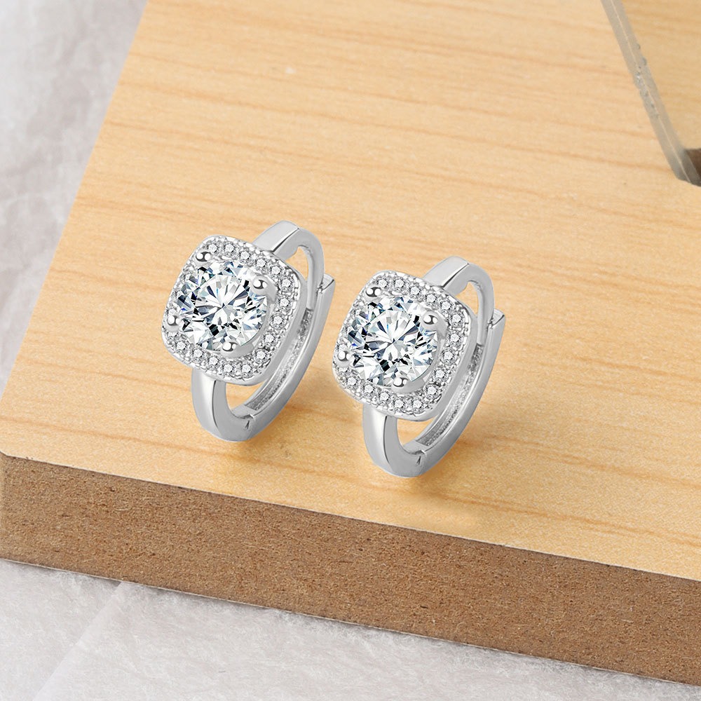 S925 sterling silver stud earrings square zircon earrings - Image 3