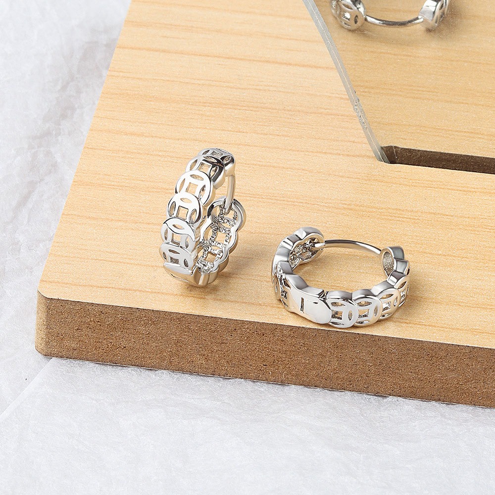 S925 sterling silver stud earrings glossy coin earrings - Image 3