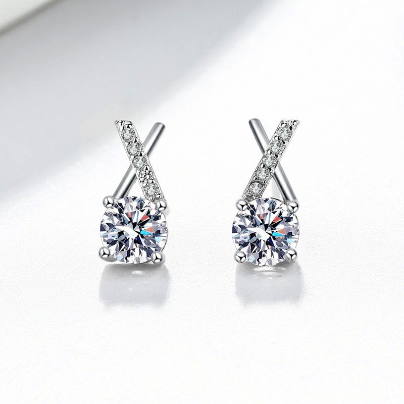 S925 sterling silver stud earrings GRA moissanite X-shaped earrings - Image 4