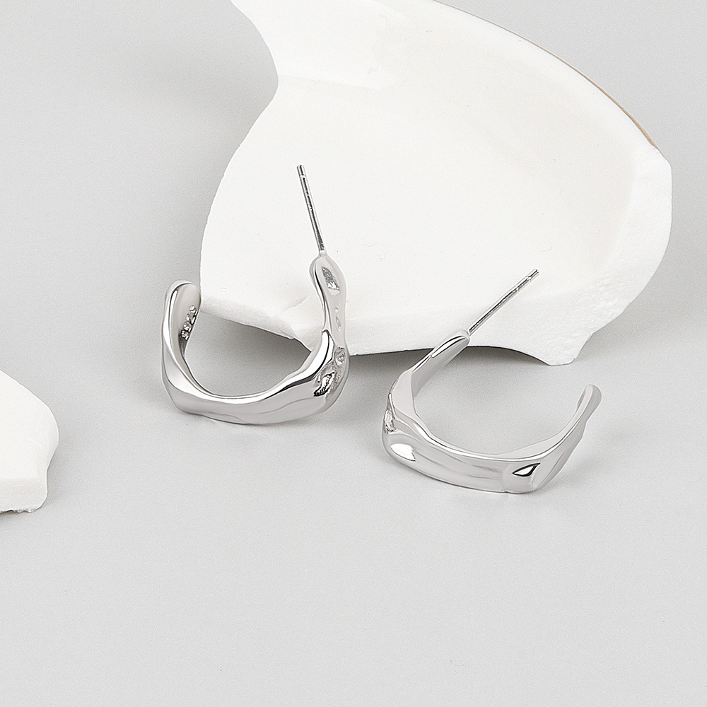 S925 sterling silver stud earrings C-shaped irregular earrings - Image 3