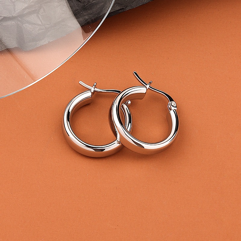 S925 sterling silver stud earrings glossy hoop earrings - Image 3