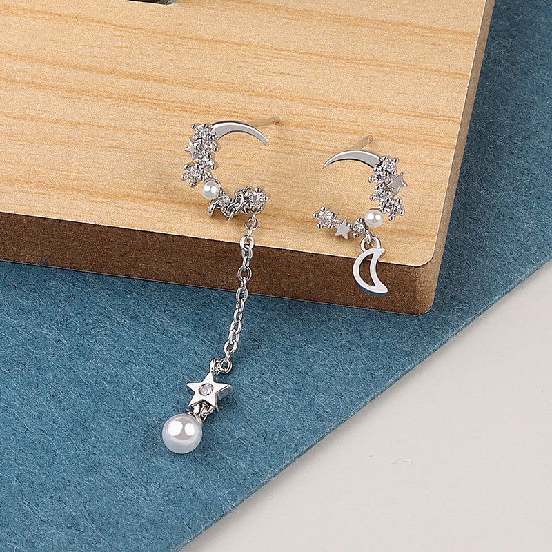S925 sterling silver stud earrings tassel star moon earrings - Image 3