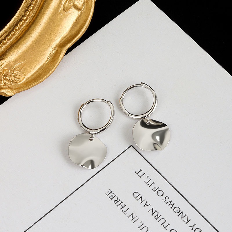 S925 sterling silver stud earrings with tassel round disc earrings - Image 3