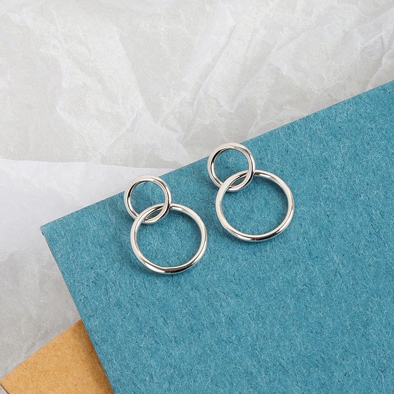 S925 sterling silver stud earrings geometric round circle earrings - Image 3