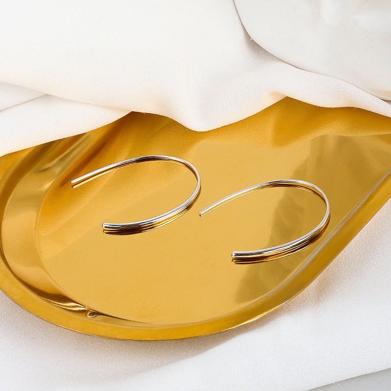 S925 sterling silver stud earrings glossy U-shaped earrings - Image 3