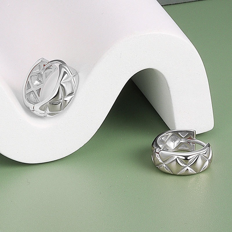 S925 sterling silver stud earrings glossy prismatic pattern earrings - Image 3