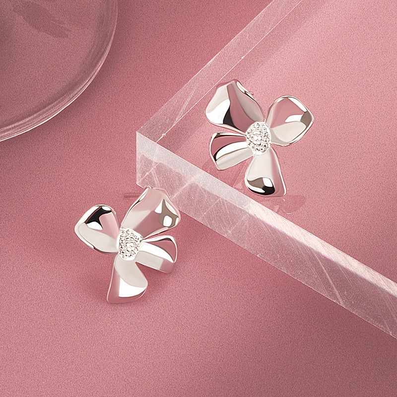 S925 sterling silver stud earrings flower earrings - Image 3