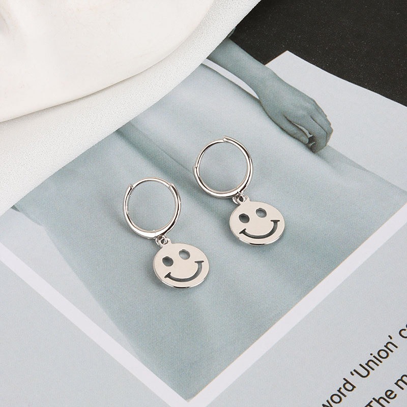 S925 sterling silver stud earrings glossy smiley face earrings - Image 3