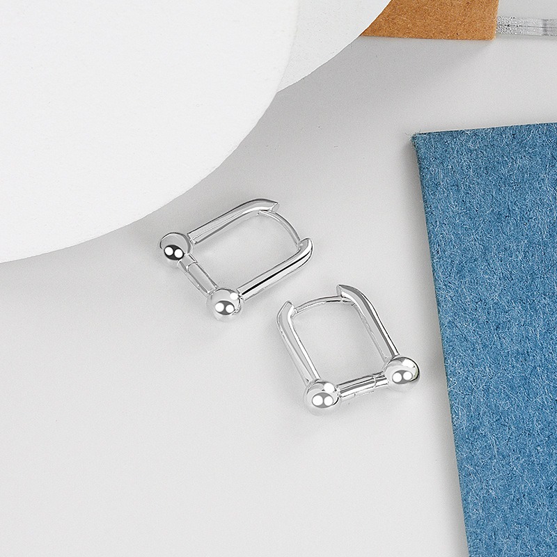 S925 sterling silver stud earrings glossy U-shaped buckle earrings - Image 3