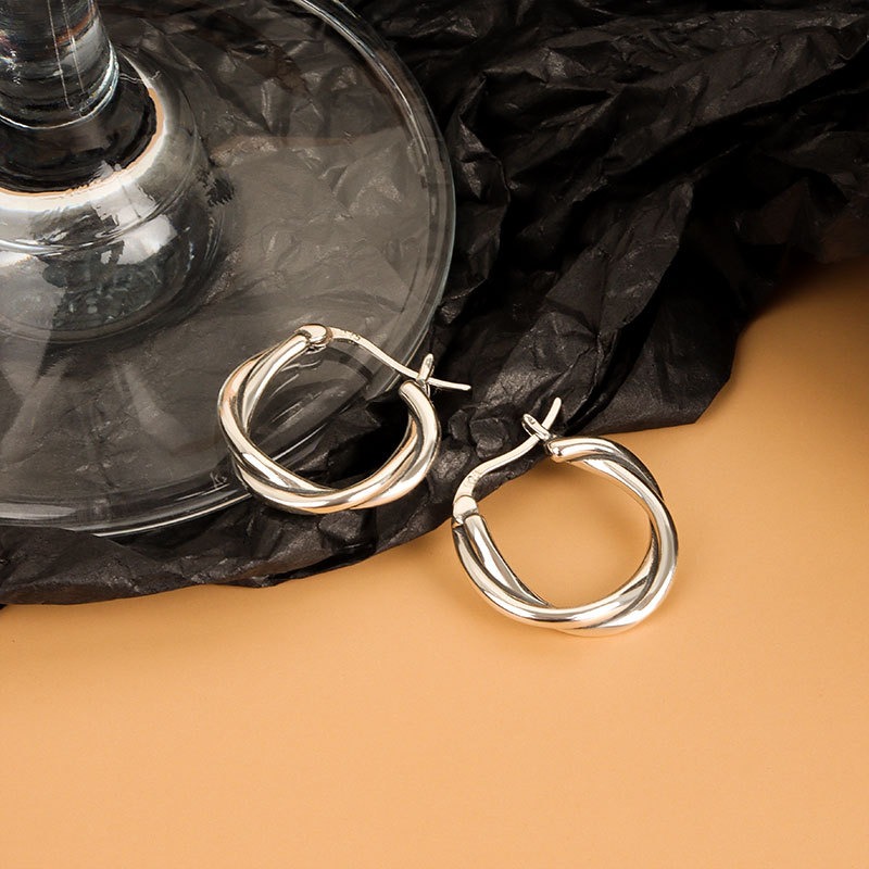 S925 sterling silver stud earrings braided twist buckle earrings - Image 3