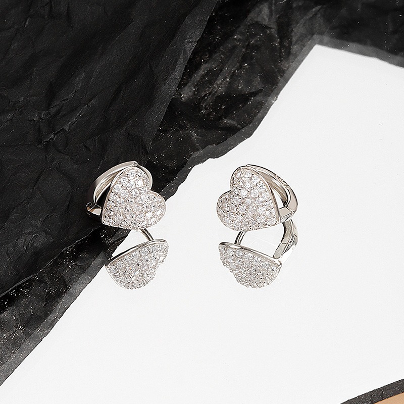 S925 sterling silver stud earrings heart-shaped earrings - Image 3
