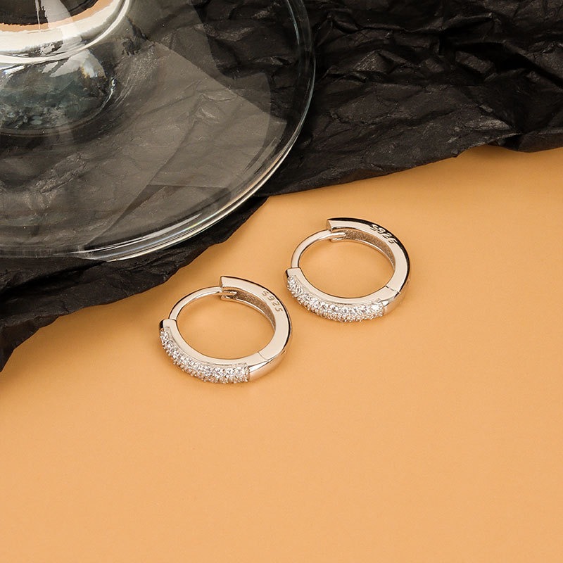 S925 sterling silver stud earrings round earrings - Image 3