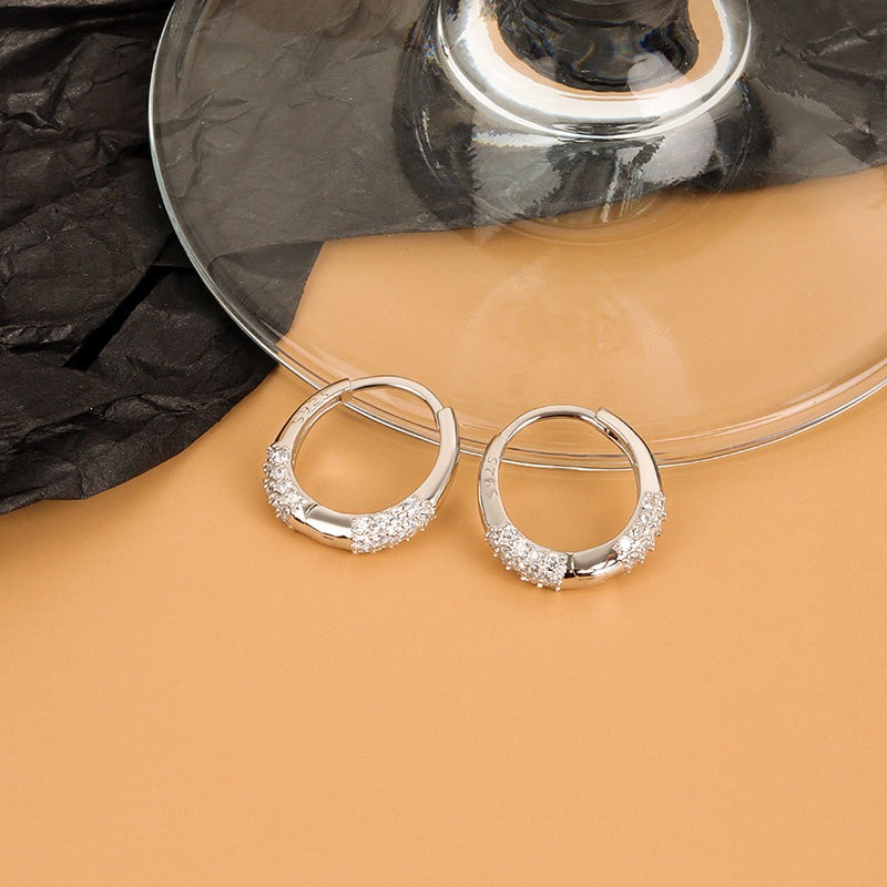 S925 sterling silver stud earrings zircon circle earrings - Image 3