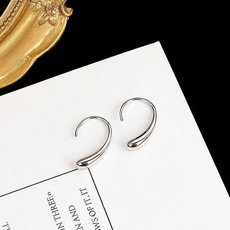 S925 sterling silver stud earrings with pear-shaped buckles - Image 3